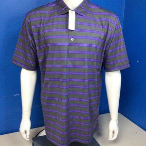 NWT Turtleson Performance Jersey Checkered Sripe polo BLACK MARINE AZALEA Size L